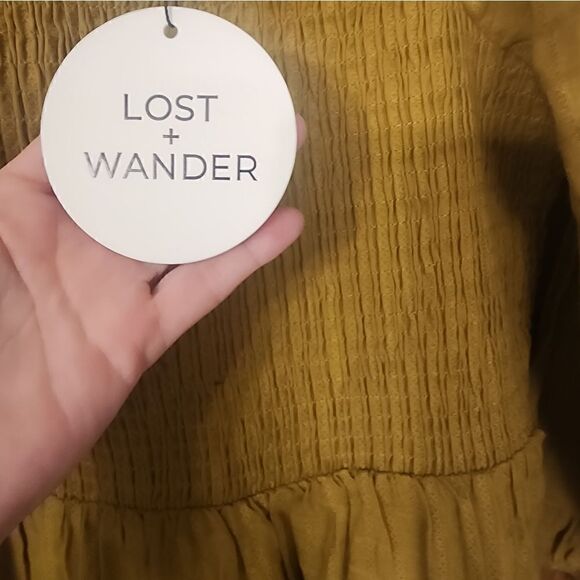 LOST + WANDER ecru olive 100% cotton smocked bodice minidress Size M - Picture 8 of 9